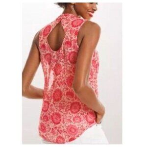 size S Cabi sheer cut out back sheer floral beige/red Vita tank blouse top‎ cowl